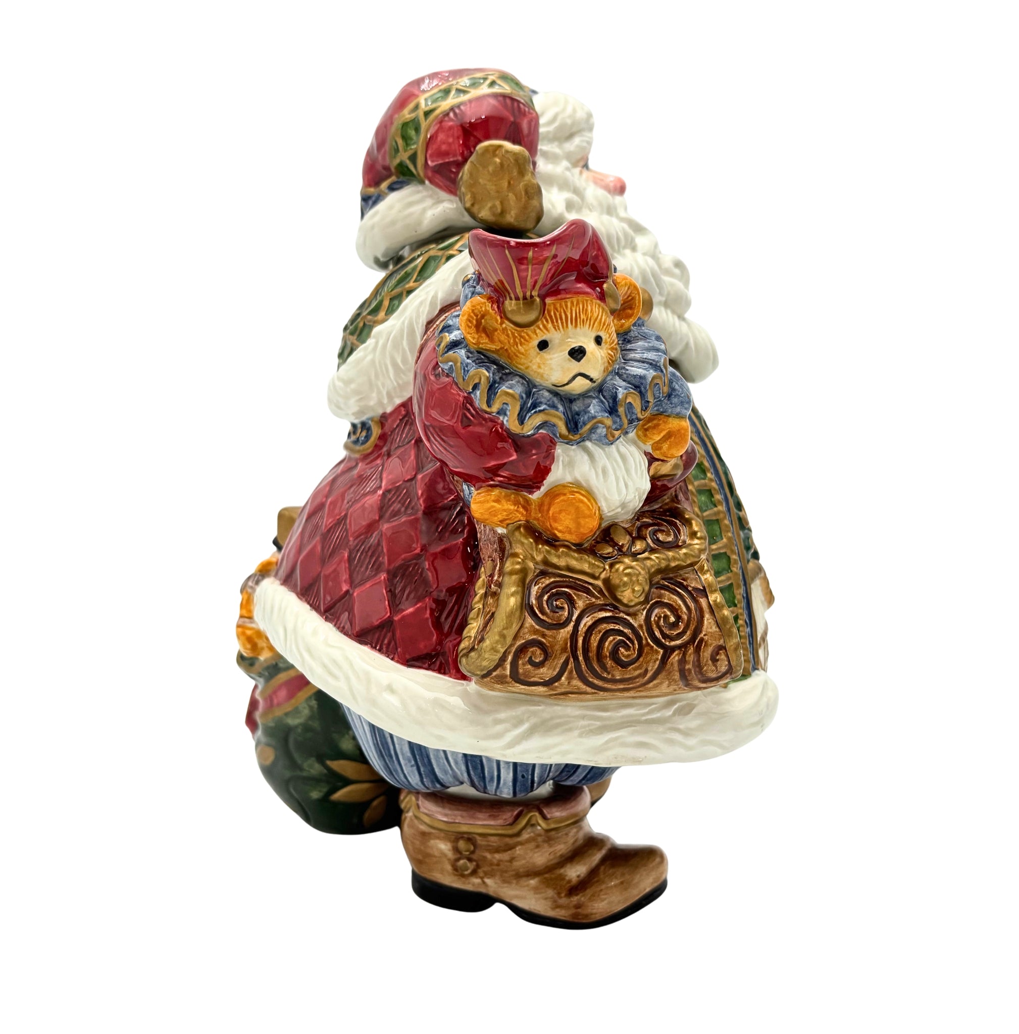 VINTAGE FITZ AND FLOYD SANTA TEAPOT – HAND-PAINTED CERAMIC CHRISTMAS SERVEWARE