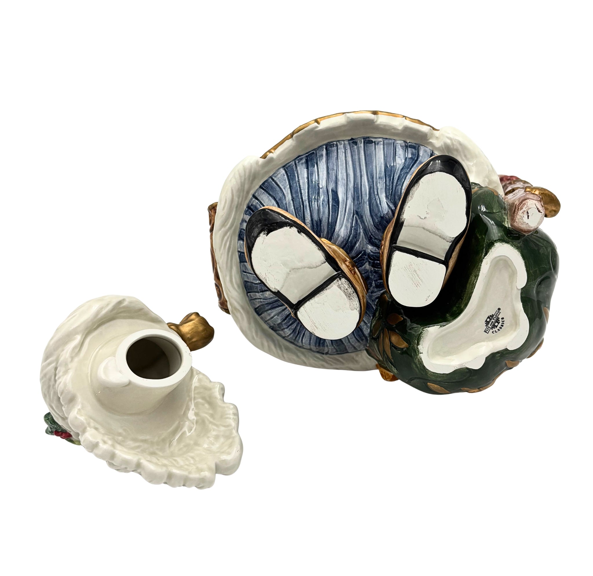 VINTAGE FITZ AND FLOYD SANTA TEAPOT – HAND-PAINTED CERAMIC CHRISTMAS SERVEWARE