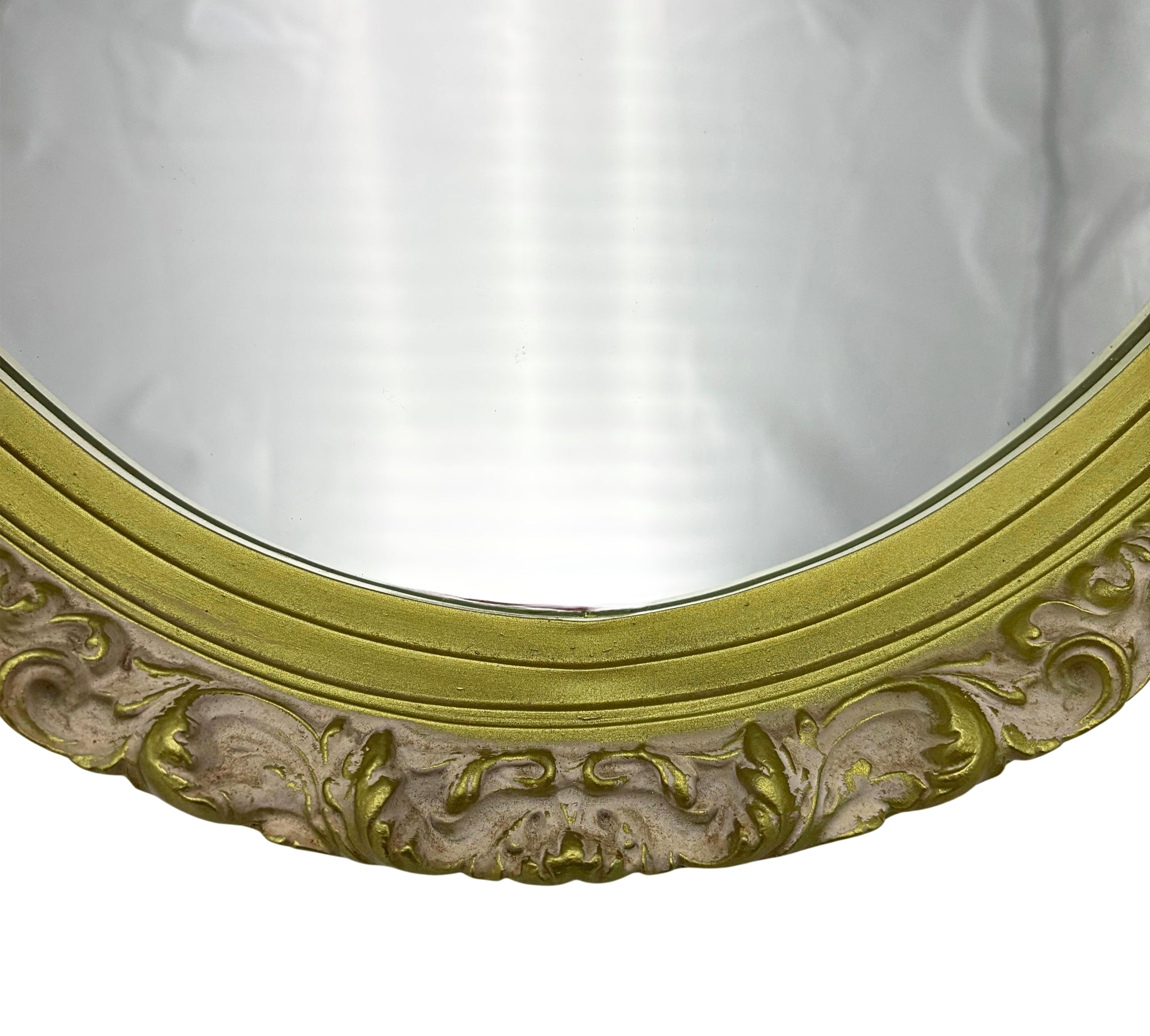 VINTAGE OVAL CHARTREUSE GOLD ORNATE WALL MIRROR