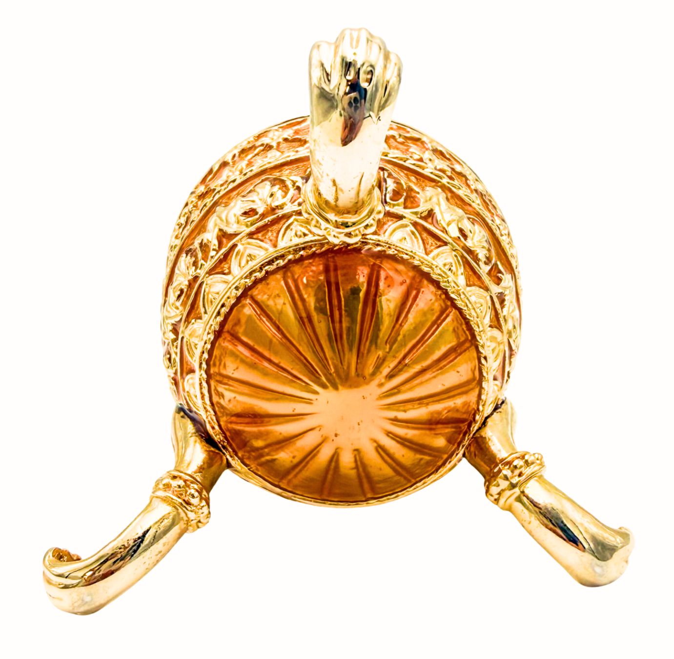 VINTAGE FABERGE STYLE JEWELED EGG TRINKET BOX – GOLD AND AMBER RHINESTONE HINGED KEEPSAKE