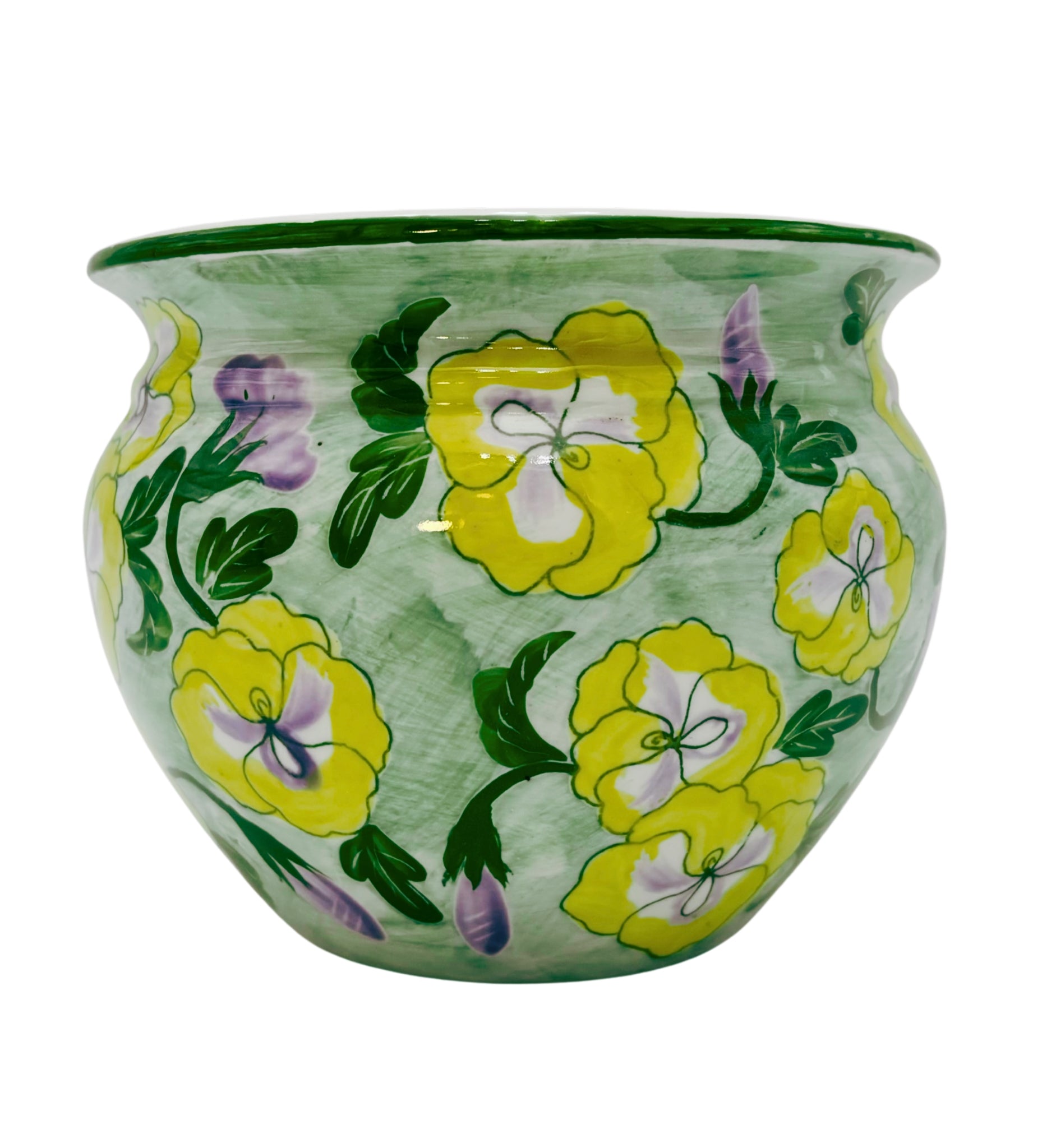 VINTAGE ANDREA BY SADEK PANSY CACHEPOT PLANTER | HAND PAINTED FLORAL CERAMIC JARDINIERE | COTTAGE GARDEN DECOR