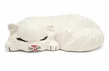 VINTAGE LARGE WHITE SLEEPING PERSIAN CAT SCULPTURE, GLAZED CERAMIC COTTAGECORE DÉCOR