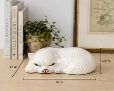 VINTAGE LARGE WHITE SLEEPING PERSIAN CAT SCULPTURE, GLAZED CERAMIC COTTAGECORE DÉCOR