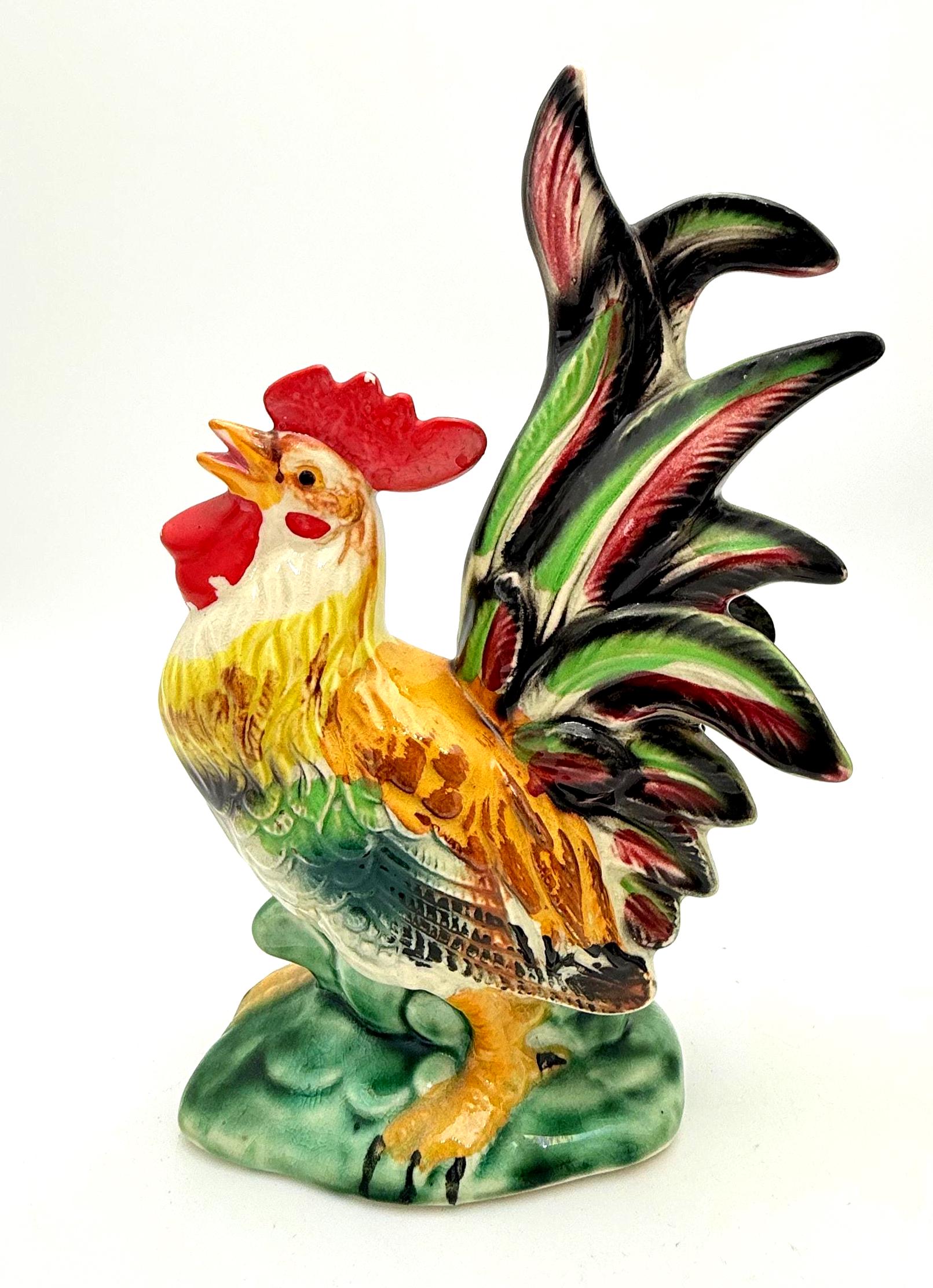 VINTAGE MID-CENTURY JAPANESE CERAMIC ROOSTER FIGURINES – PAIR