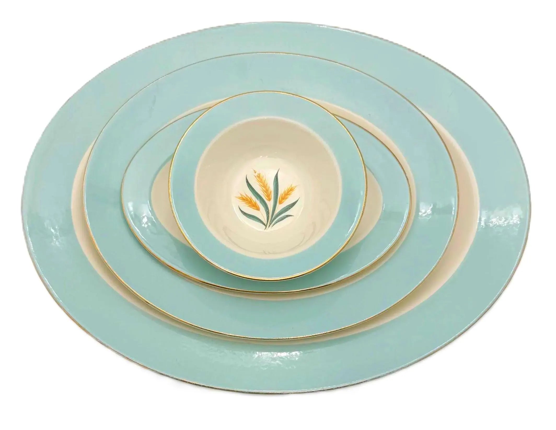 VINTAGE INTERNATIONAL D.S. CO. VIKING AQUA WHEAT FIVE-PIECE SERVING SET
