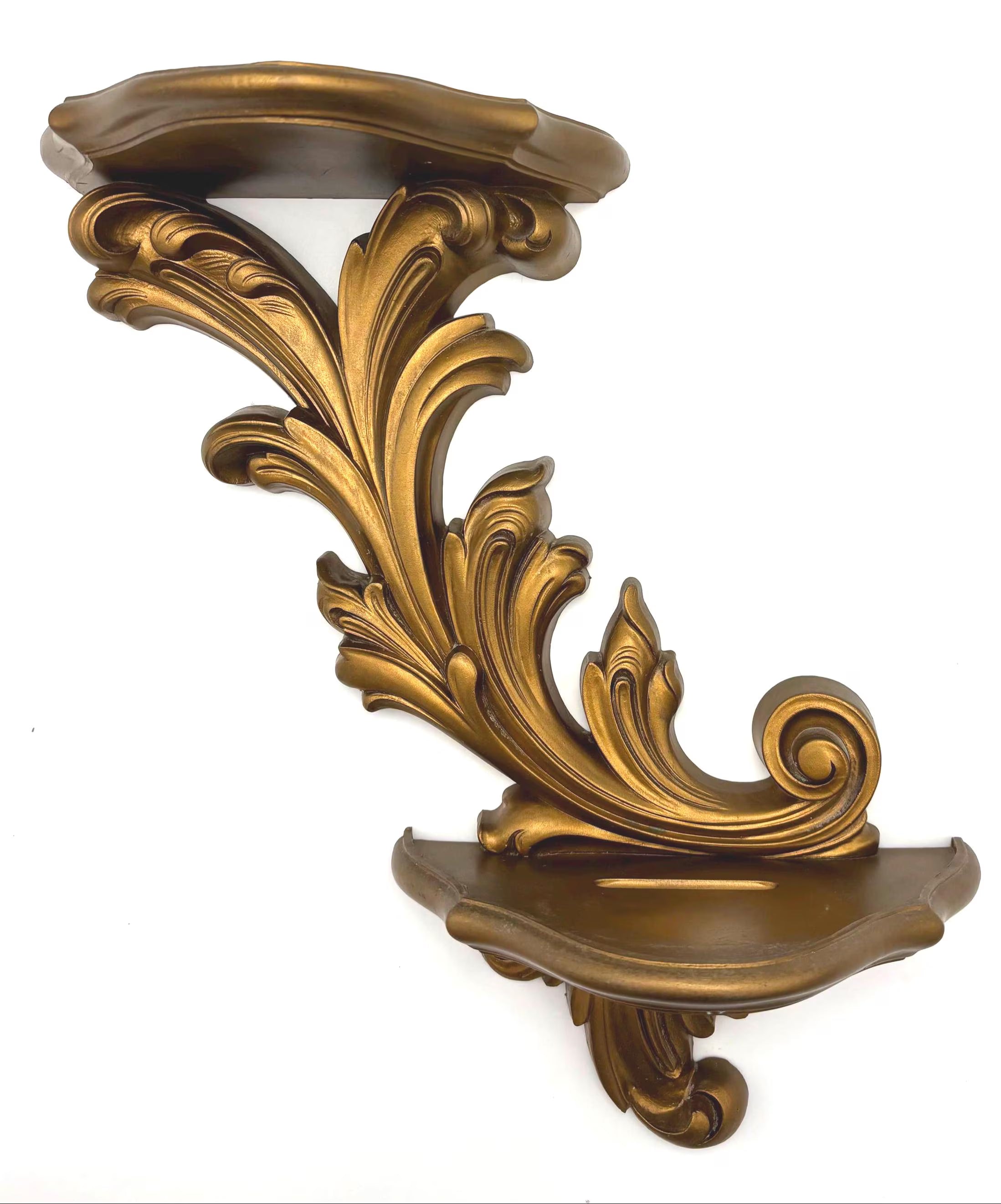 VINTAGE 1975 HOMCO DART INDUSTRIES WALL SHELF – GOLD ROCOCO ACANTHUS CORBEL HOLLYWOOD REGENCY BRACKET