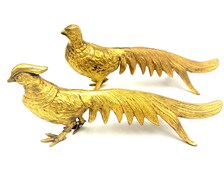 VINTAGE BRASS LONG-TAILED PHEASANT SCULPTURES, MATCHED PAIR, CIRCA 1970S–1980S