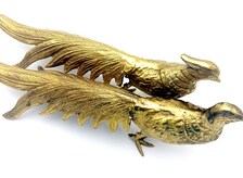 VINTAGE BRASS LONG-TAILED PHEASANT SCULPTURES, MATCHED PAIR, CIRCA 1970S–1980S