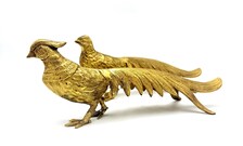 VINTAGE BRASS LONG-TAILED PHEASANT SCULPTURES, MATCHED PAIR, CIRCA 1970S–1980S