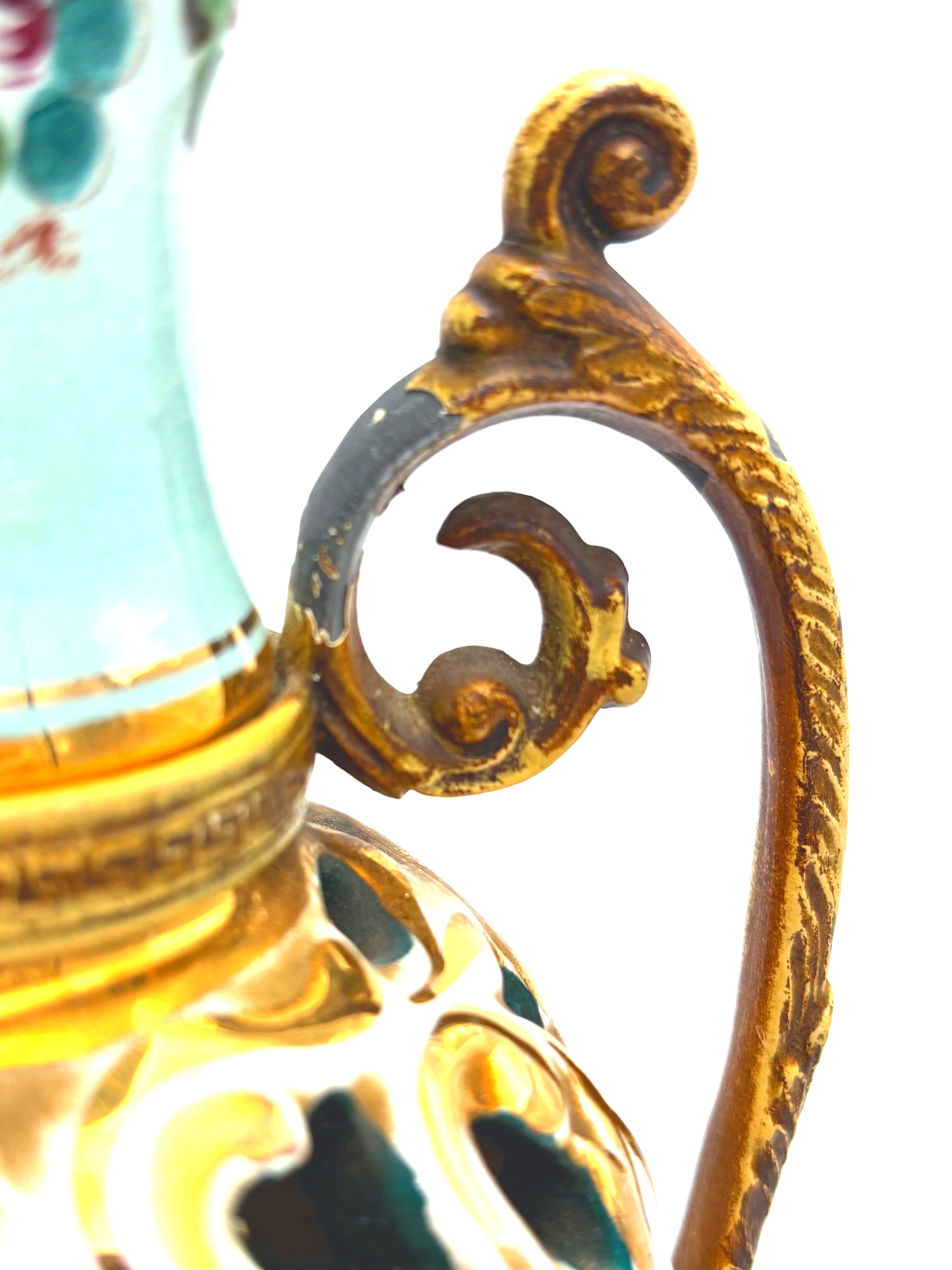 VINTAGE ITALIAN CAPODIMONTE STYLE TURQUOISE & GOLD LIDDED URN