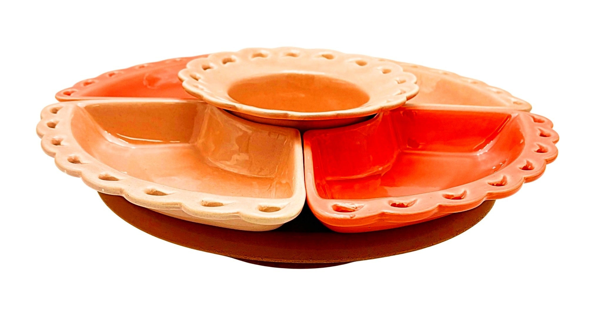 VINTAGE CALIFORNIA POTTERY LAZY SUSAN CHIP & DIP SET