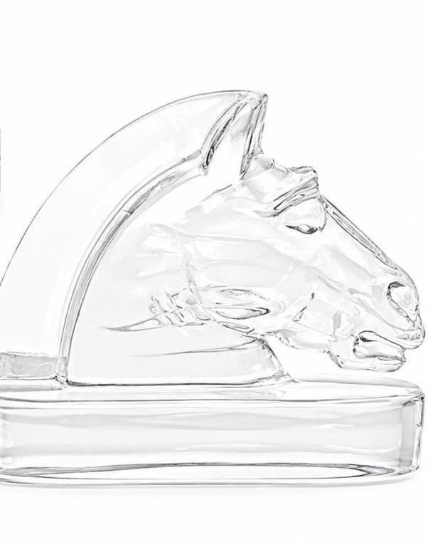 VINTAGE HEAVY CRYSTAL HORSE HEAD BOOKENDS | ART DECO STYLE SCULPTURAL PAIR
