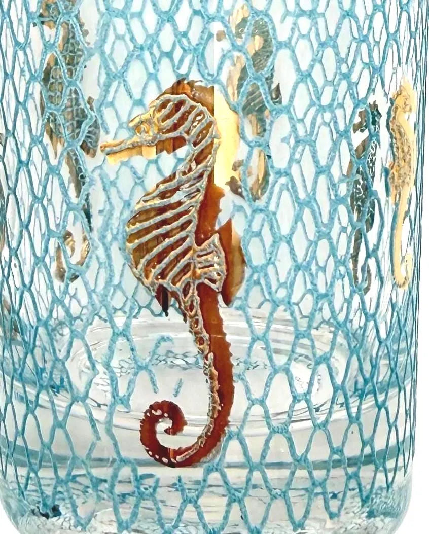VINTAGE CULVER SEAHORSE 22K GOLD HIGHBALL GLASSES WITH ORIGINAL CARRIER – SET OF 8