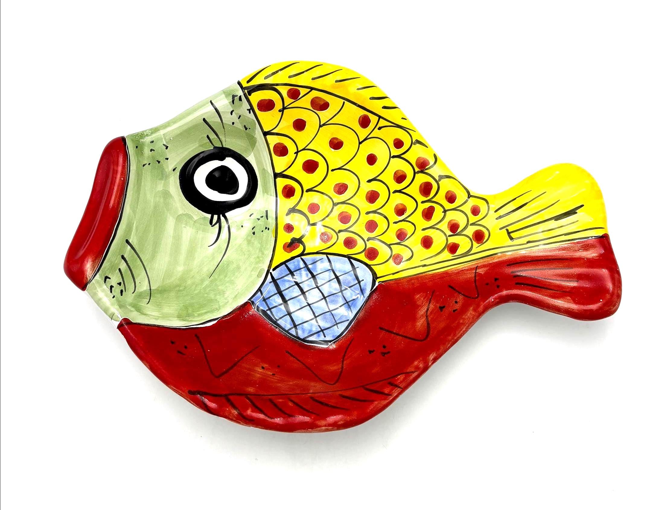 VINTAGE DERUTA ITALY HAND PAINTED FISH DISH COLORFUL ITALIAN MAJOLICA CERAMIC COASTAL SERVING PLATTER