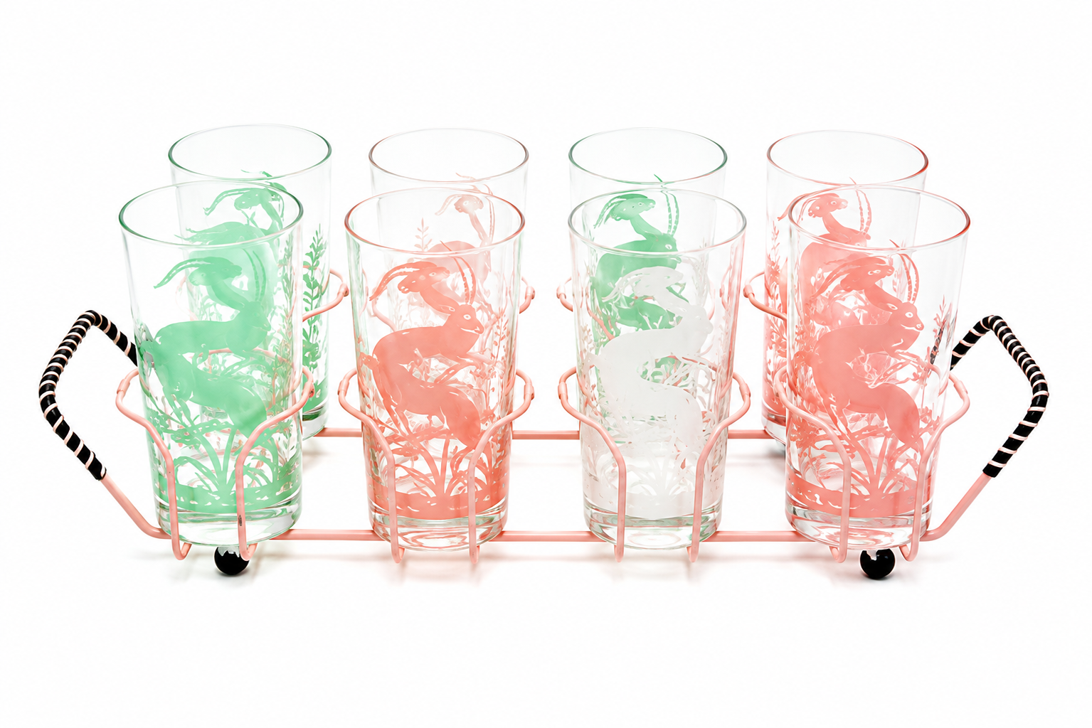 FEDERAL GLASS GAZELLE HIGHBALL SET WITH CADDY, CIRCA 1951–1960