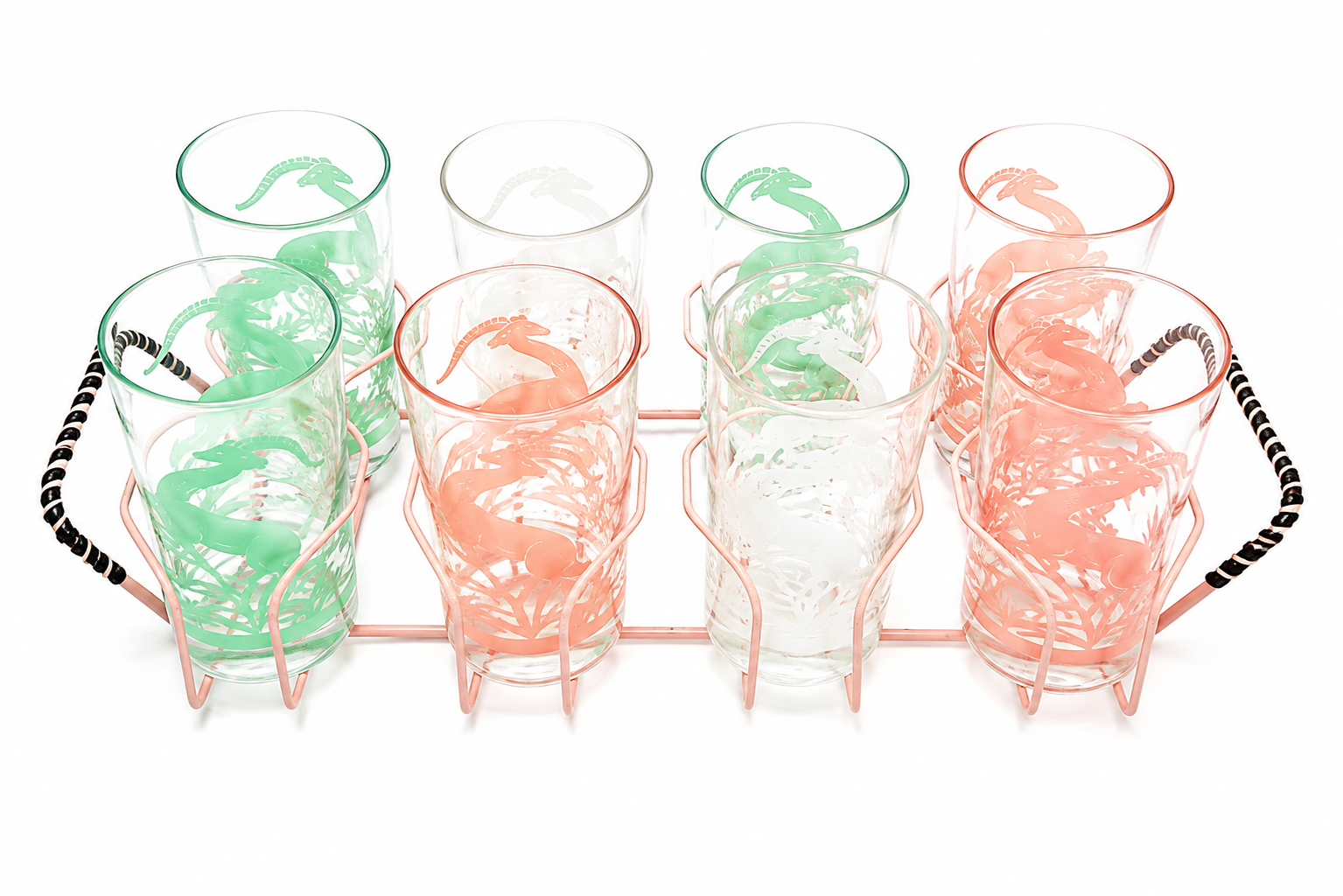 FEDERAL GLASS GAZELLE HIGHBALL SET WITH CADDY, CIRCA 1951–1960