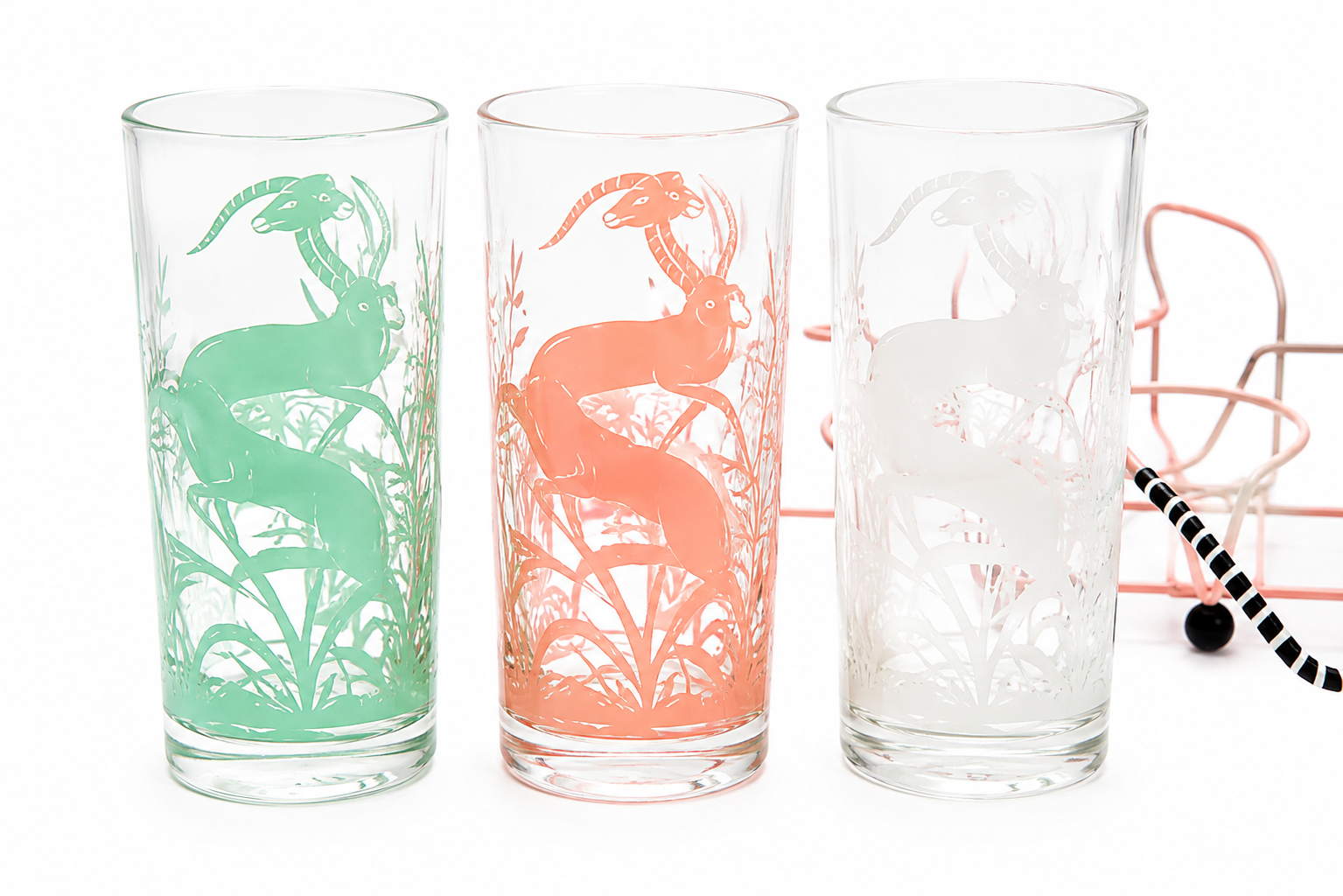 FEDERAL GLASS GAZELLE HIGHBALL SET WITH CADDY, CIRCA 1951–1960