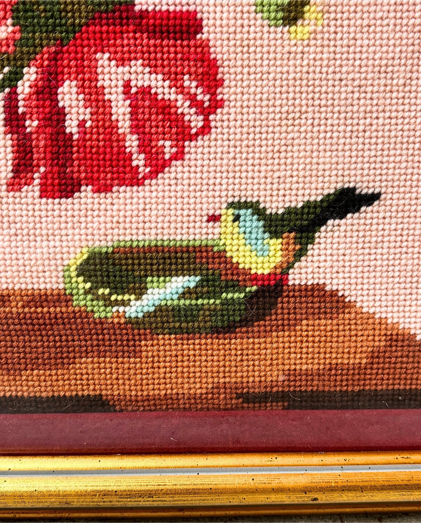VINTAGE FRAMED NEEDLEPOINT POPPY STILL LIFE WALL ART