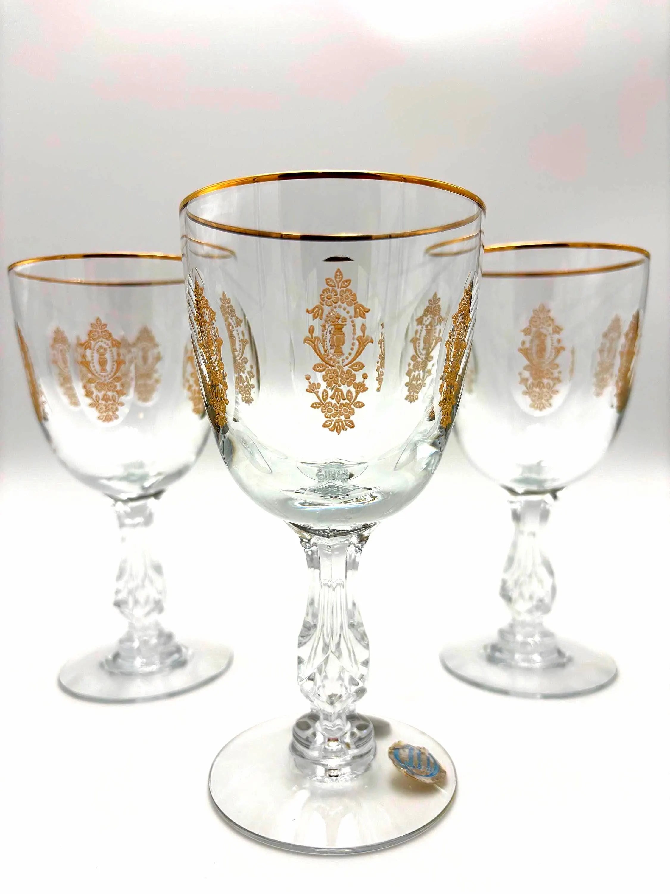 Vintage Franciscan Masterpiece Crystal Palais Versailles Gold Red Wine Glasses Set of 3, Gold Rim Gilt Stemware, Hollywood Regency Barware