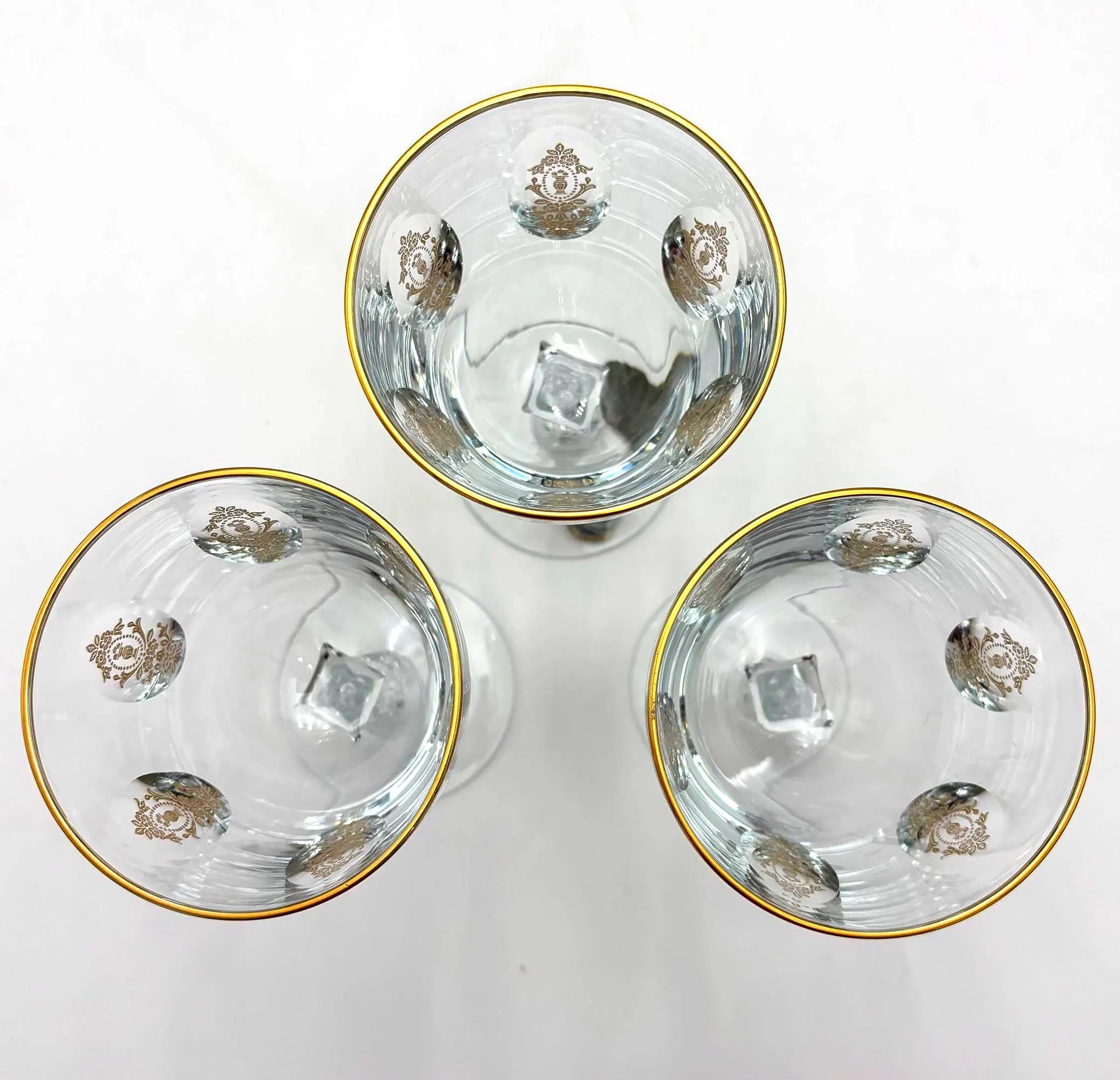 Vintage Franciscan Masterpiece Crystal Palais Versailles Gold Red Wine Glasses Set of 3, Gold Rim Gilt Stemware, Hollywood Regency Barware