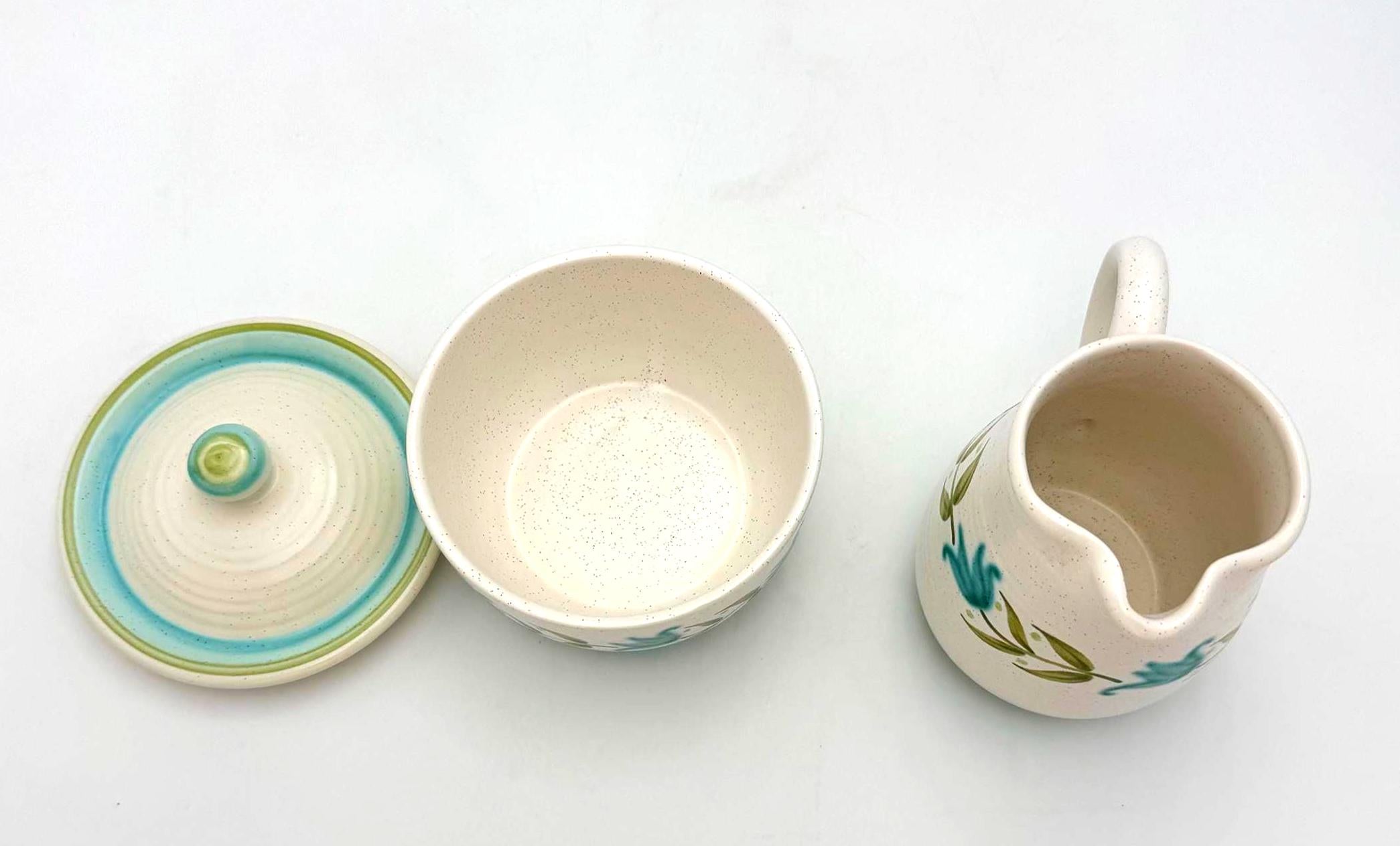 VINTAGE FRANCISCAN TULIP TIME CREAMER & SUGAR BOWL SET – BLUE FLORAL EARTHENWARE REPLACEMENT PIECES
