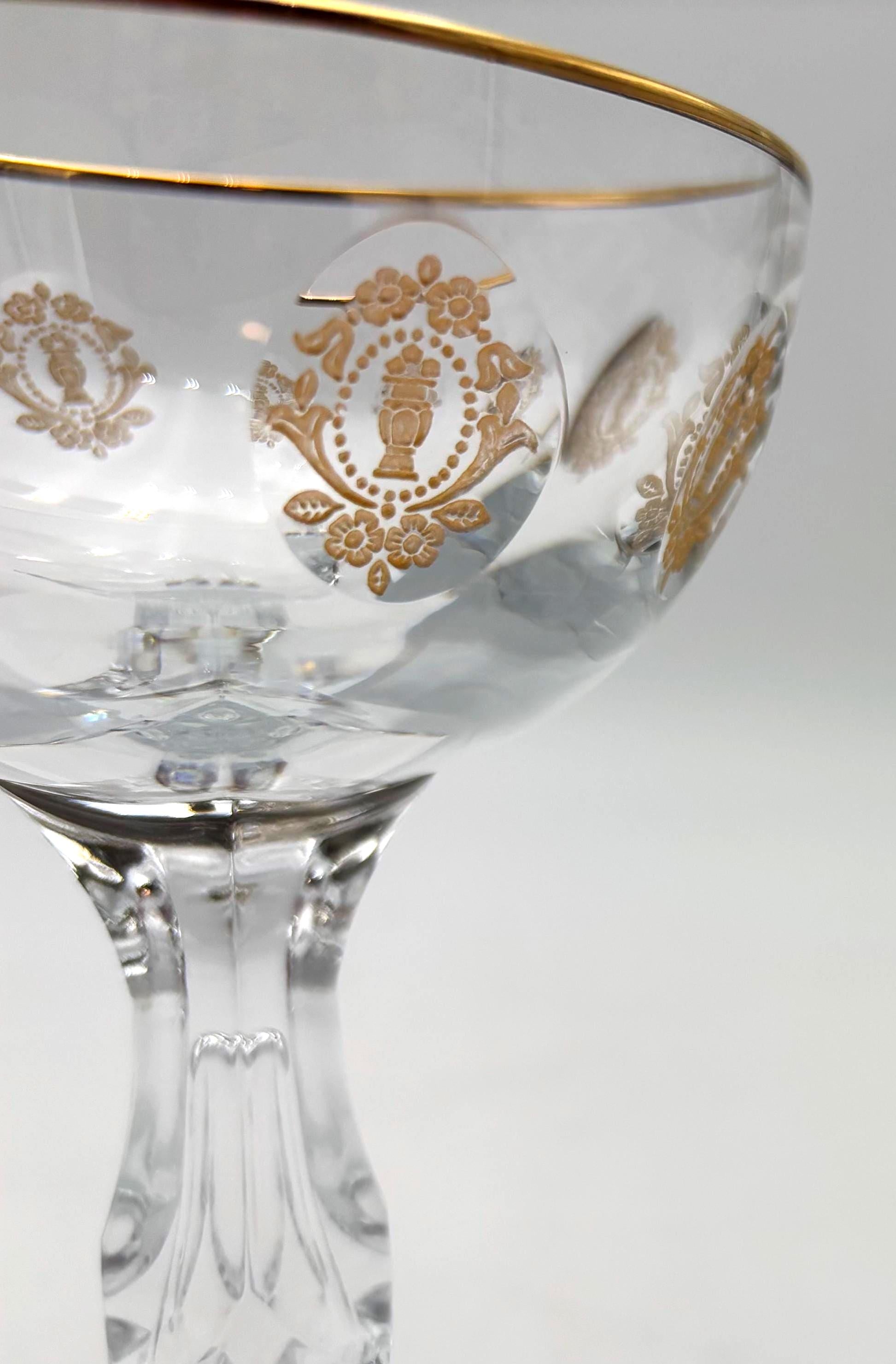 Vintage Franciscan Masterpiece Crystal Palais Versailles Gold Champagne Coupe Glasses Set of 2, Gold Rim Gilt Cocktail Glasses
