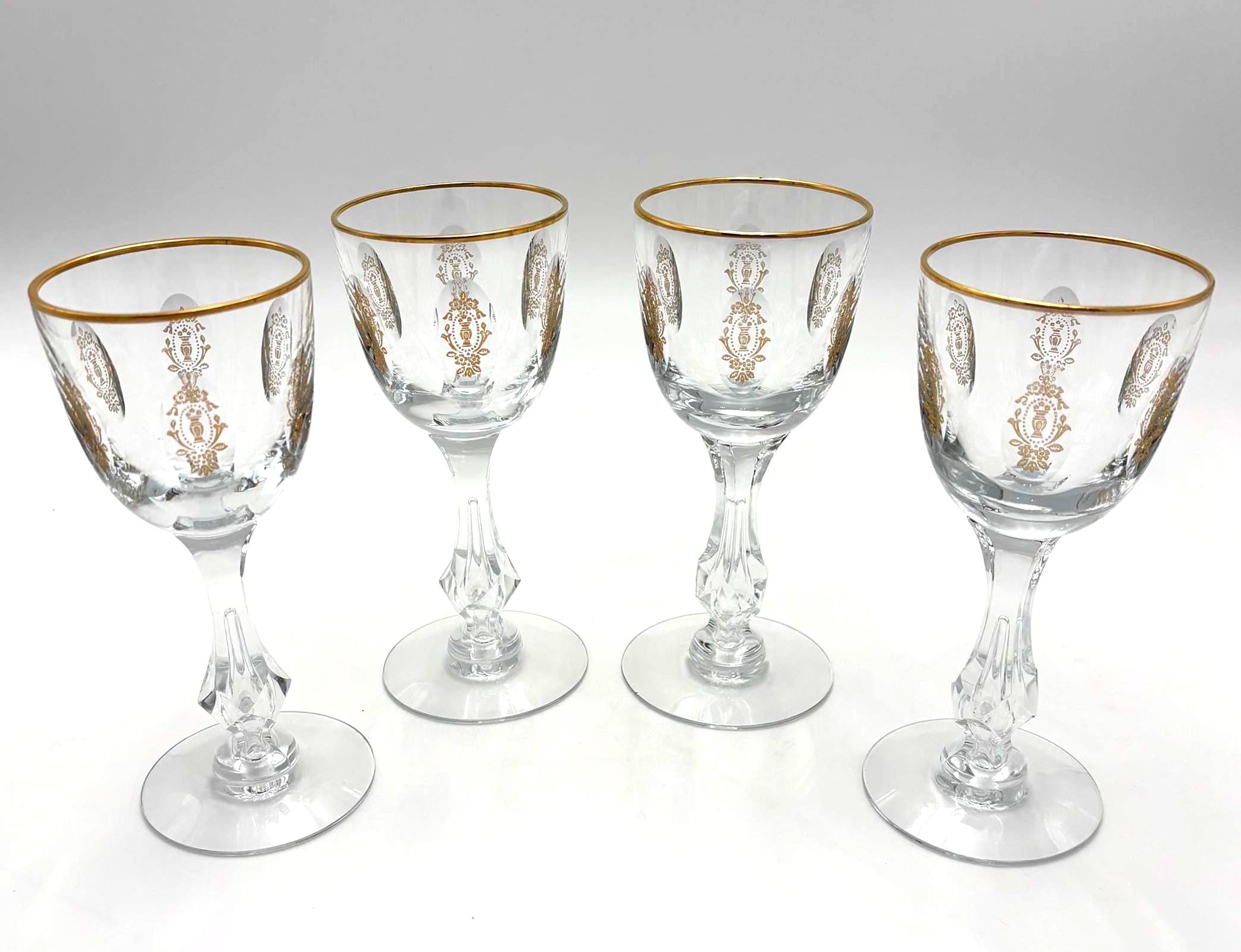 Vintage Franciscan Masterpiece Crystal Palais Versailles Gold White Wine Glasses Set of 4, Gold Rim Gilt Stemware, Hollywood Regency Barware