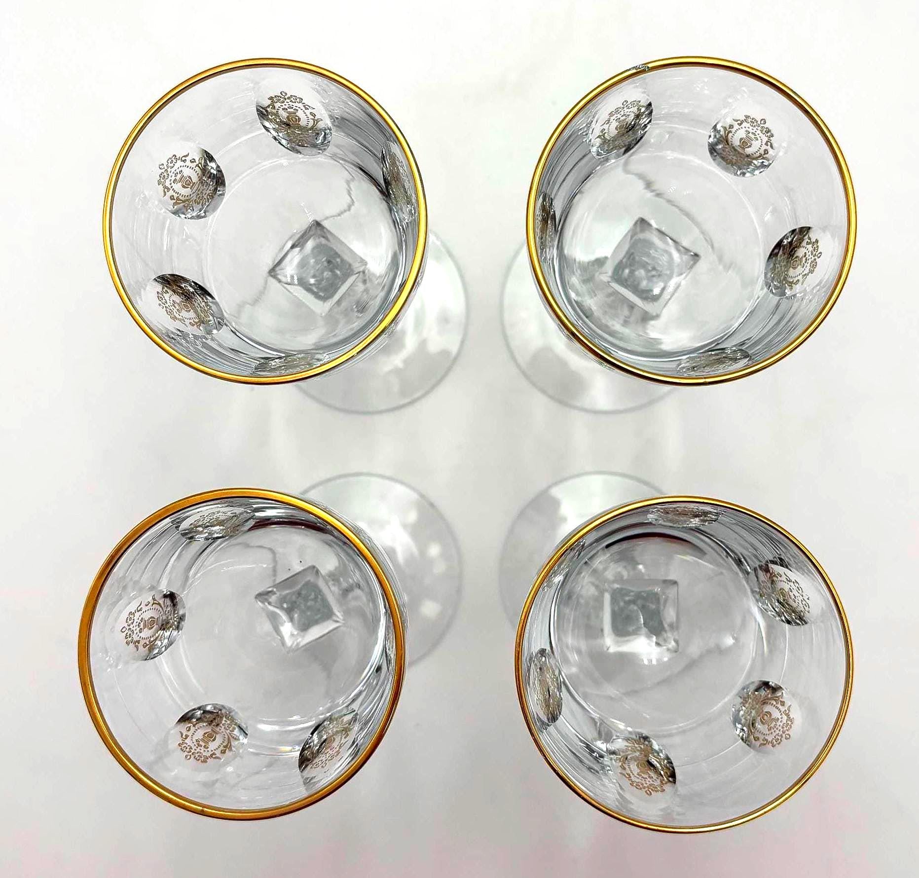 Vintage Franciscan Masterpiece Crystal Palais Versailles Gold White Wine Glasses Set of 4, Gold Rim Gilt Stemware, Hollywood Regency Barware