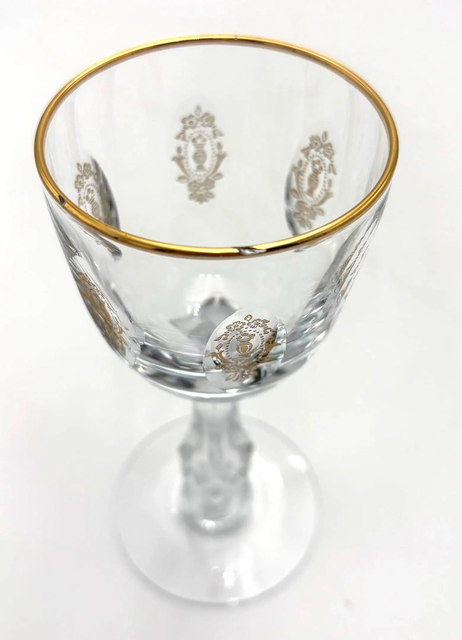 Vintage Franciscan Masterpiece Crystal Palais Versailles Gold White Wine Glasses Set of 4, Gold Rim Gilt Stemware, Hollywood Regency Barware