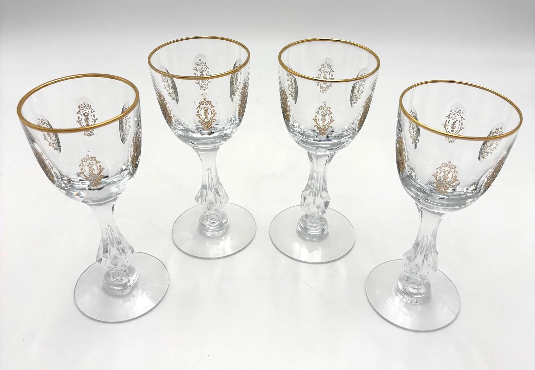 Vintage Franciscan Masterpiece Crystal Palais Versailles Gold White Wine Glasses Set of 4, Gold Rim Gilt Stemware, Hollywood Regency Barware