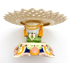 VINTAGE HAND-PAINTED STUDIO CERAMIC PEDESTAL CAKE STAND | ROCOCO REVIVAL CENTERPIECE