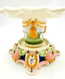 VINTAGE HAND-PAINTED STUDIO CERAMIC PEDESTAL CAKE STAND | ROCOCO REVIVAL CENTERPIECE