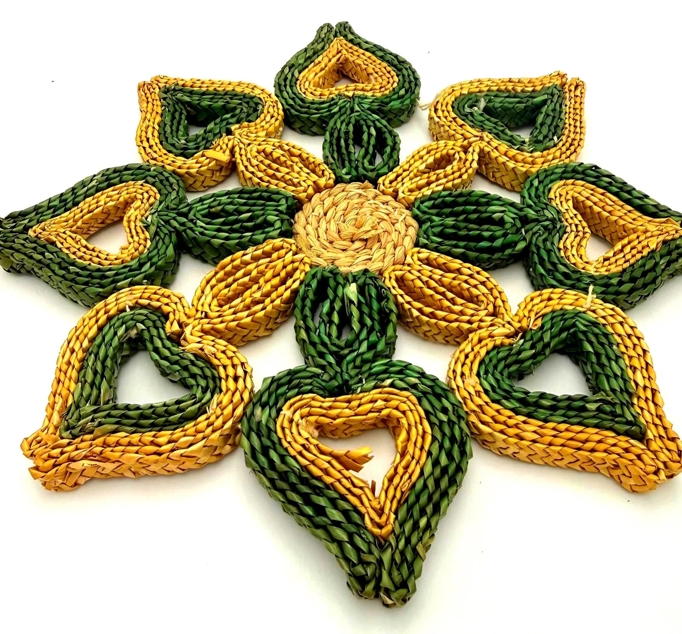 VINTAGE HANDWOVEN RAFFIA WALL HANGING | HEART LEAF STRAW MEDALLION BOHO WALL ART (Copy)