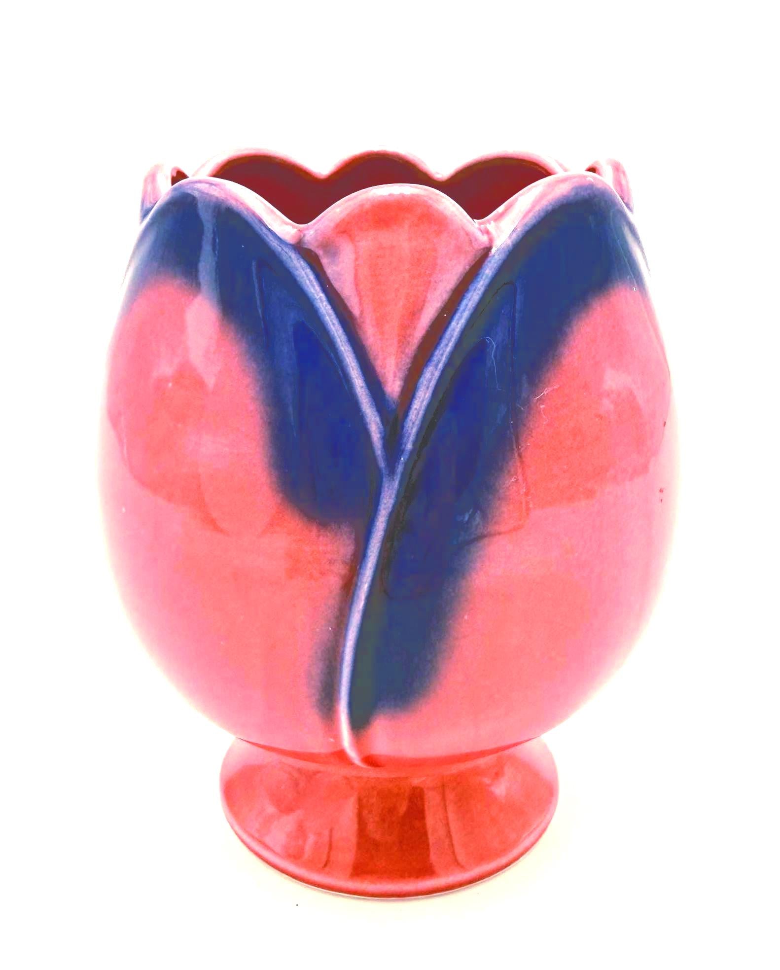VINTAGE HULL POTTERY TULIP VASE | PINK & COBALT BLUE GLAZE | MID-CENTURY AMERICAN ART POTTERY | CIRCA 1950s–1960s