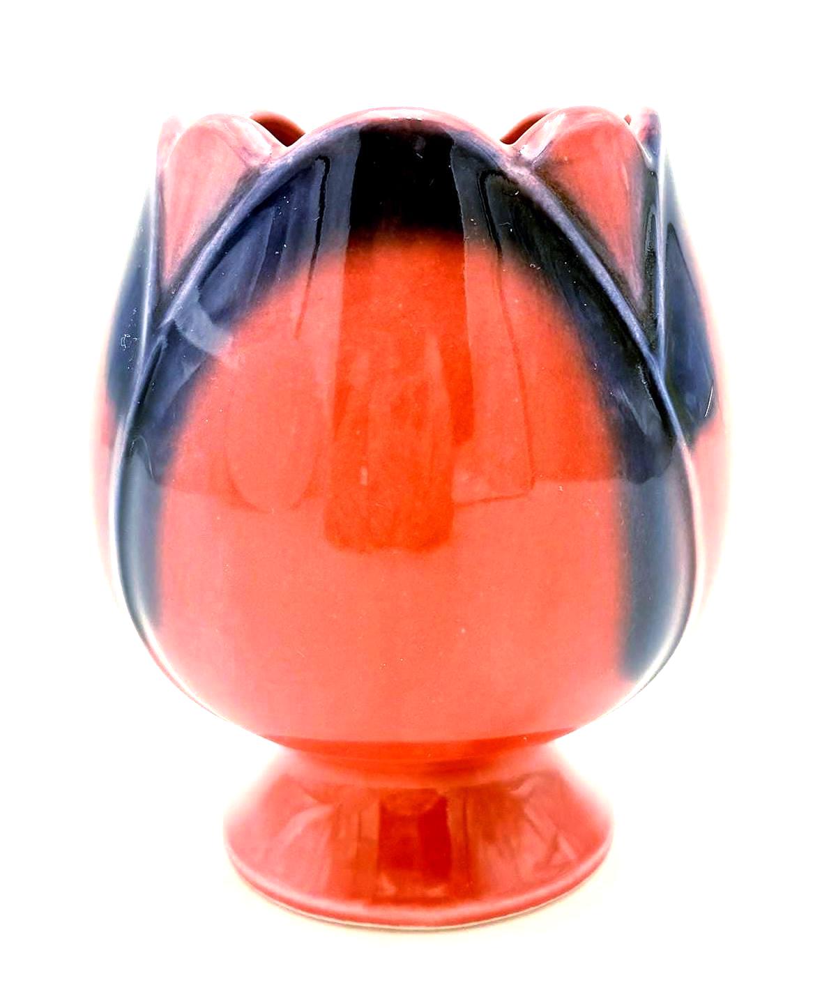 VINTAGE HULL POTTERY TULIP VASE | PINK & COBALT BLUE GLAZE | MID-CENTURY AMERICAN ART POTTERY | CIRCA 1950s–1960s