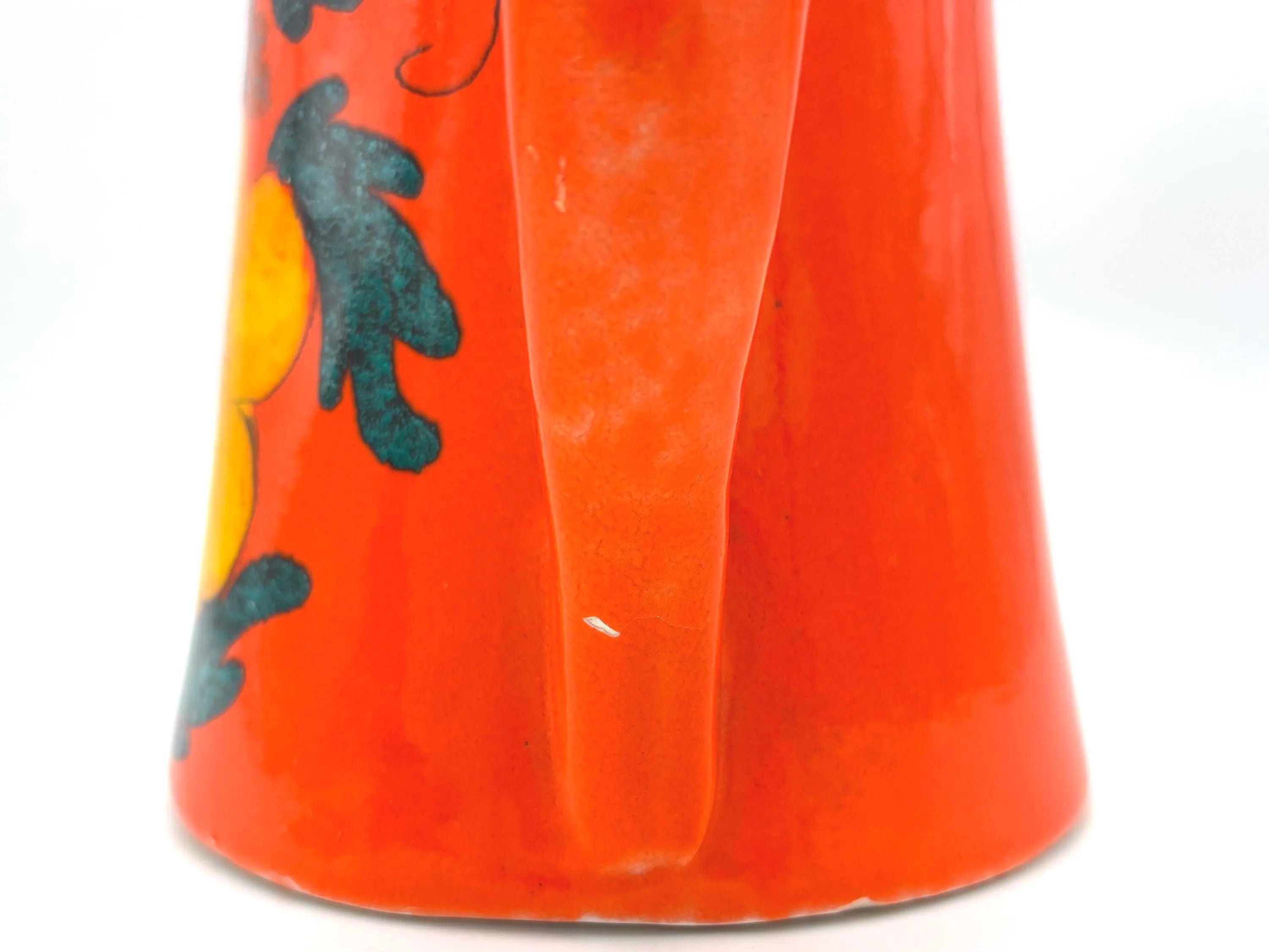 VINTAGE ITALIAN CERAMIC FLOWER FROG VASE – MID CENTURY ORANGE FLORAL ARRANGER, SCULPTURAL POTTERY WATERING CAN
