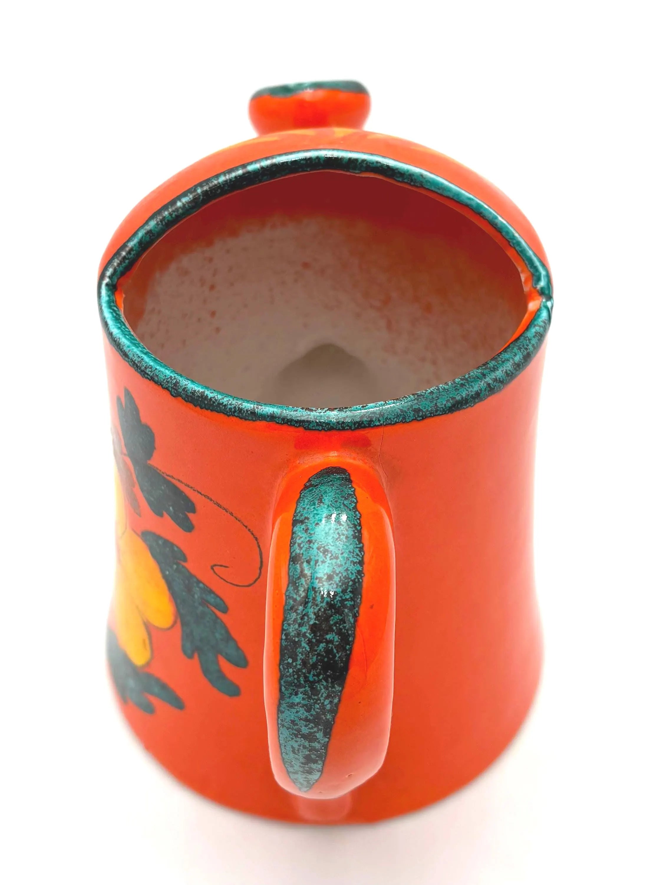 VINTAGE ITALIAN CERAMIC FLOWER FROG VASE – MID CENTURY ORANGE FLORAL ARRANGER, SCULPTURAL POTTERY WATERING CAN