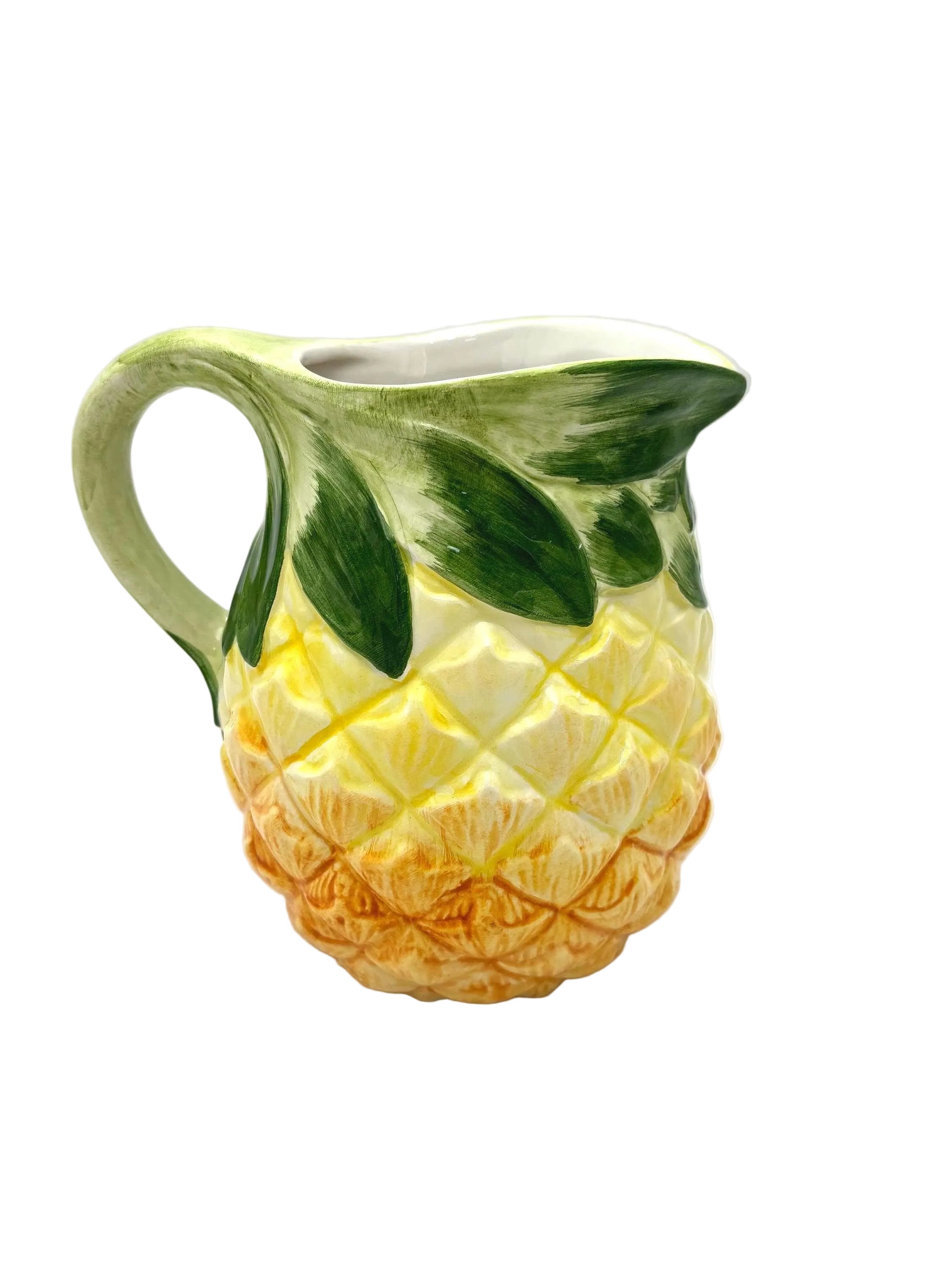 Vintage Italian Pineapple Pitcher Intrada Majolica Style Ceramic Vase Coastal Barware Palm Beach Decor Yellow Green Fruit Pitcher