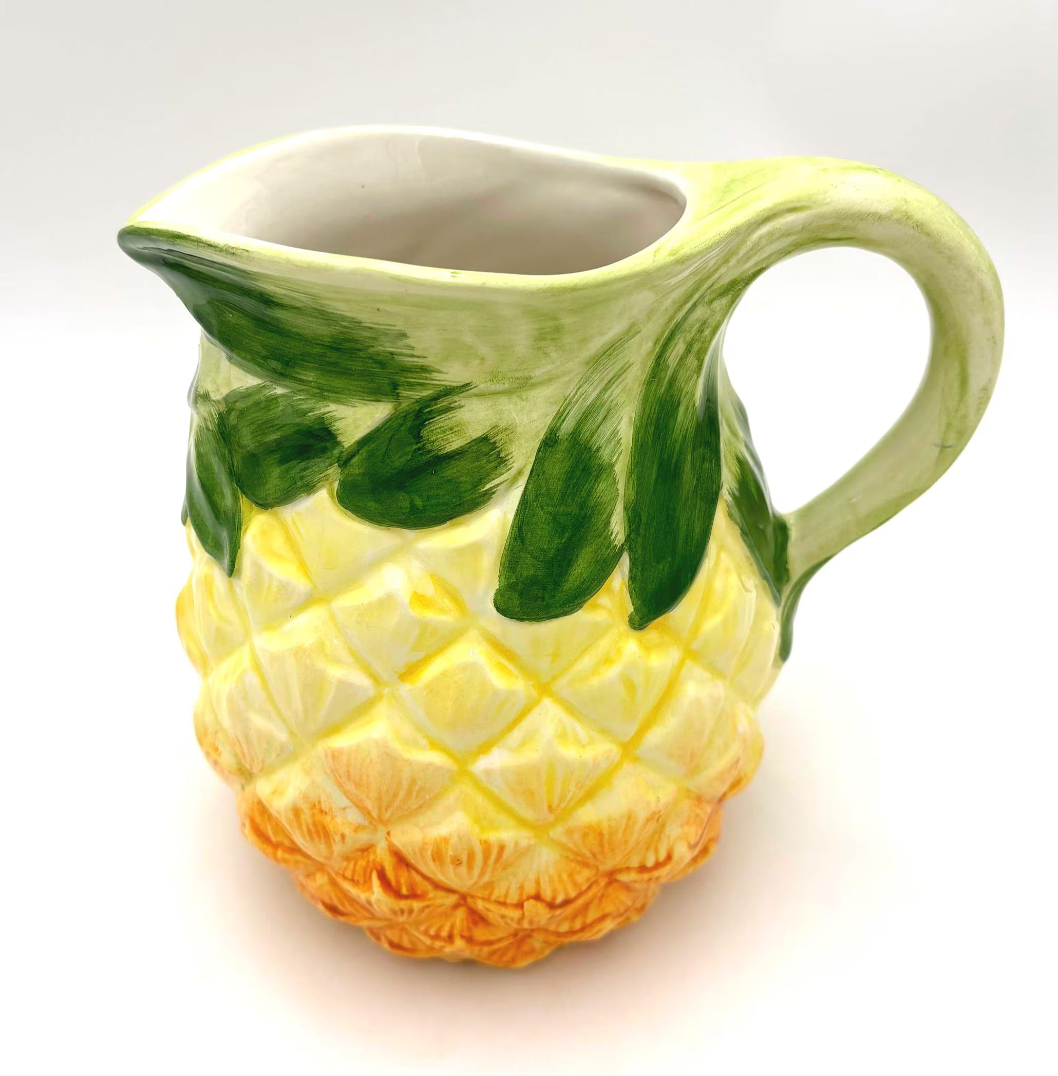 VINTAGE ITALIAN PINEAPPLE PITCHER – INTRADA MAJOLICA STYLE CERAMIC VASE COASTAL PALM BEACH BARWARE