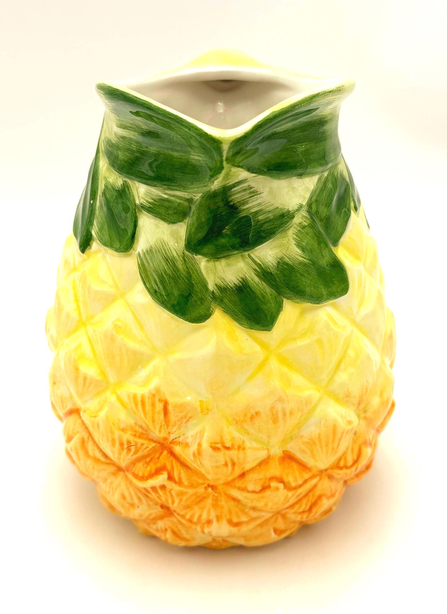 VINTAGE ITALIAN PINEAPPLE PITCHER – INTRADA MAJOLICA STYLE CERAMIC VASE COASTAL PALM BEACH BARWARE