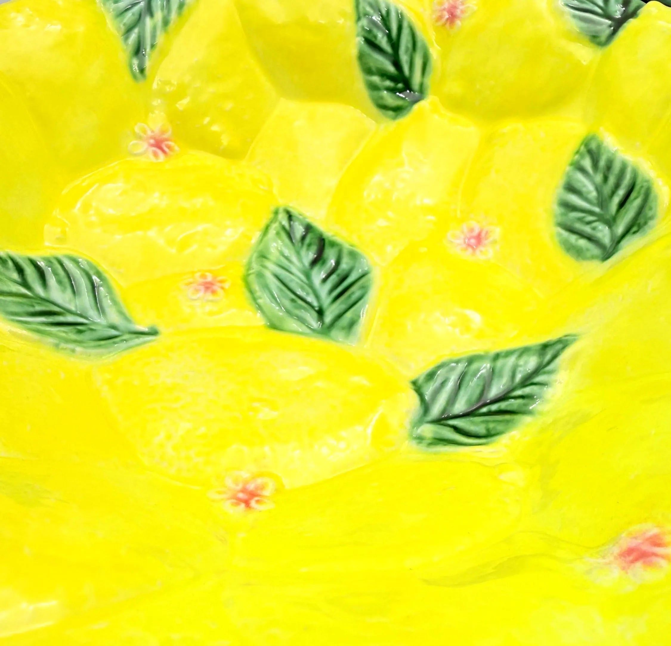 VINTAGE ITALICA ARS ITALIAN MAJOLICA LEMON 3-PIECE SERVING BOWL SET WITH PEDESTAL CENTERPIECE