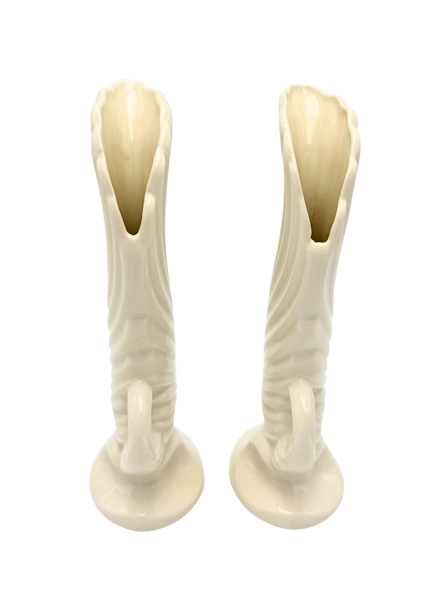 VINTAGE IVORY CERAMIC SWAN BUD VASES PAIR
