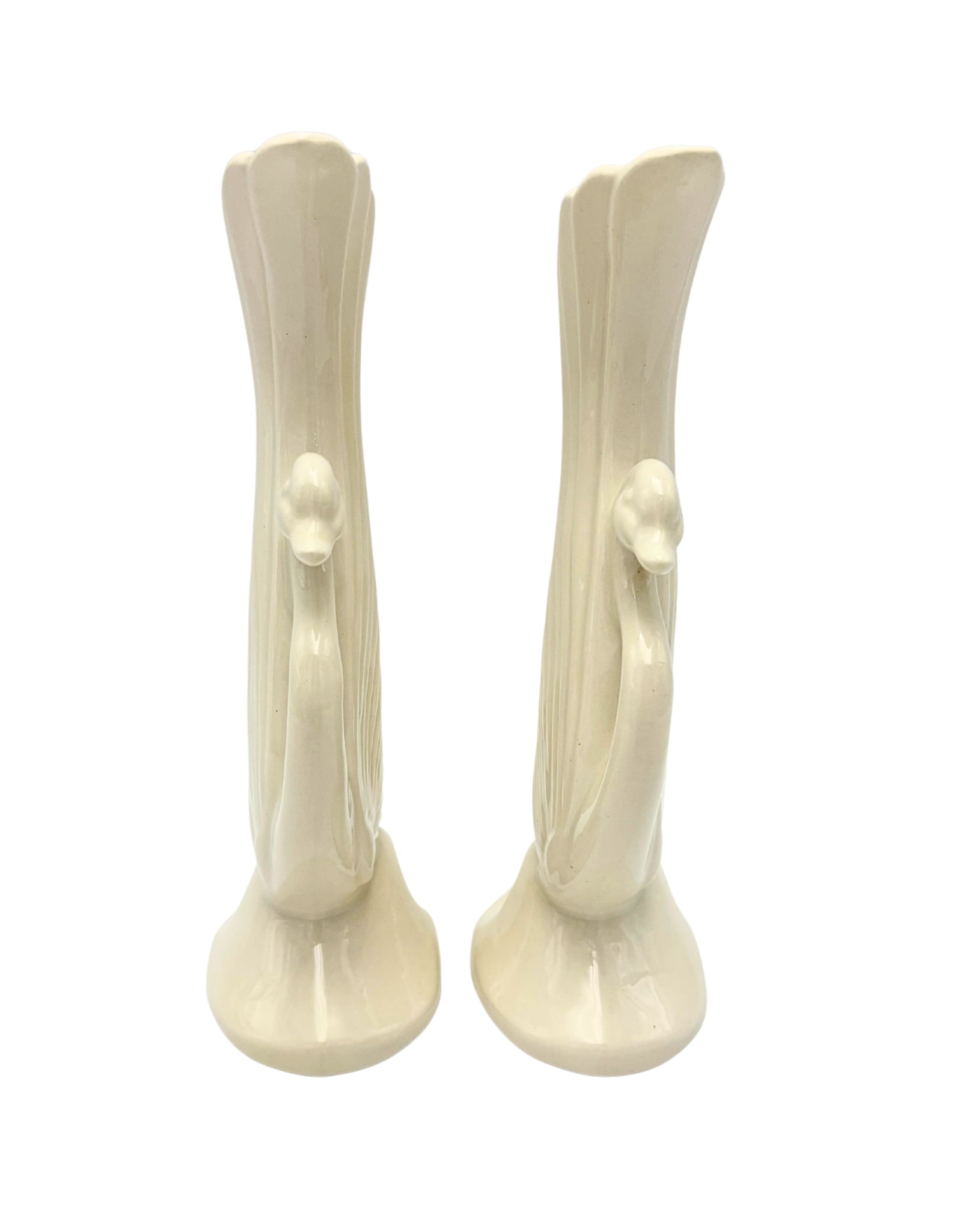 VINTAGE IVORY CERAMIC SWAN BUD VASES PAIR