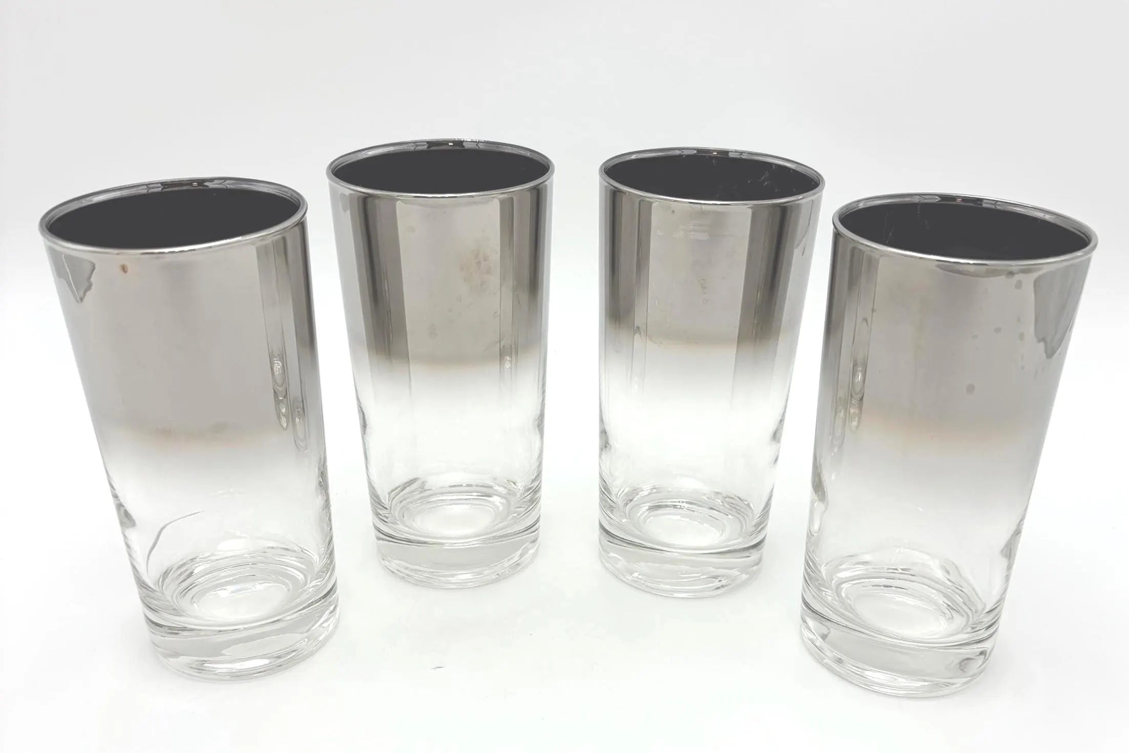 VINTAGE LIBBEY SILVER FADE HIGHBALL GLASSES – MID CENTURY HOLLYWOOD REGENCY OMBRE BARWARE – SET OF 4