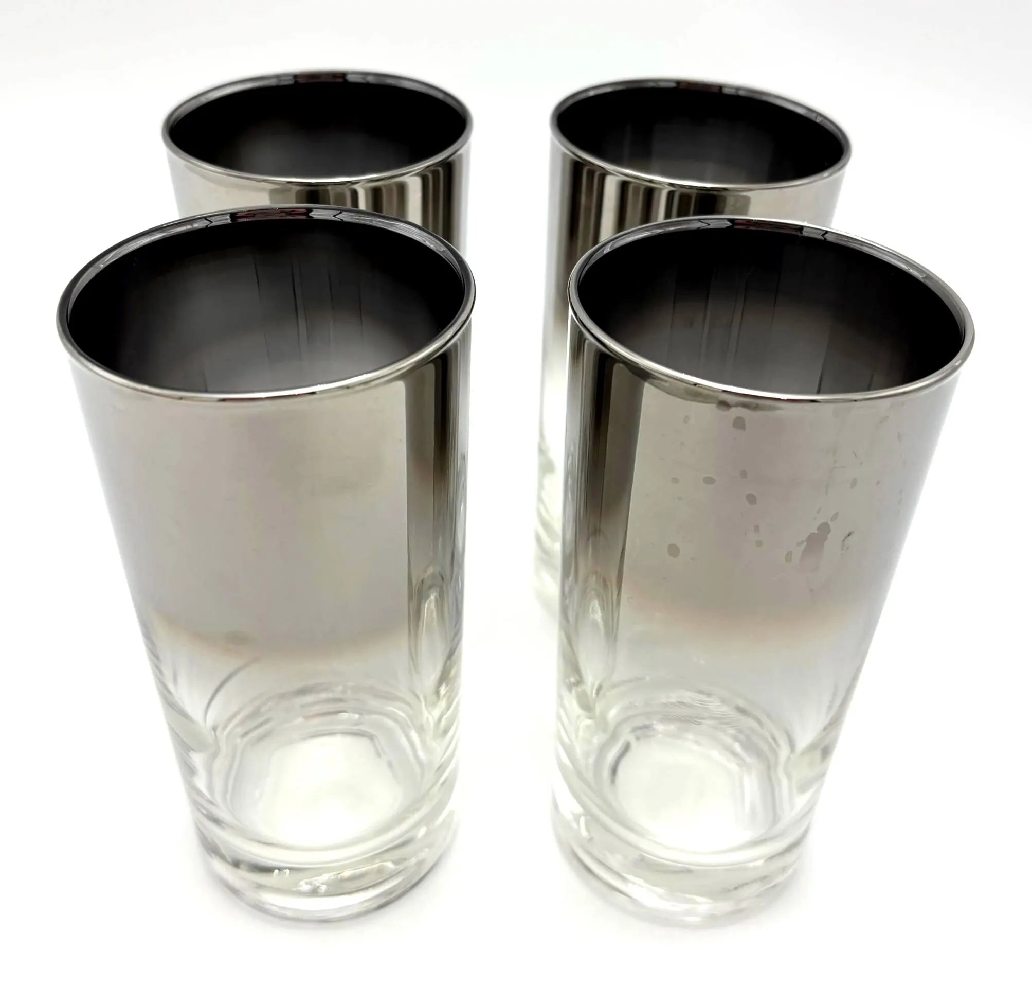 VINTAGE LIBBEY SILVER FADE HIGHBALL GLASSES – MID CENTURY HOLLYWOOD REGENCY OMBRE BARWARE – SET OF 4
