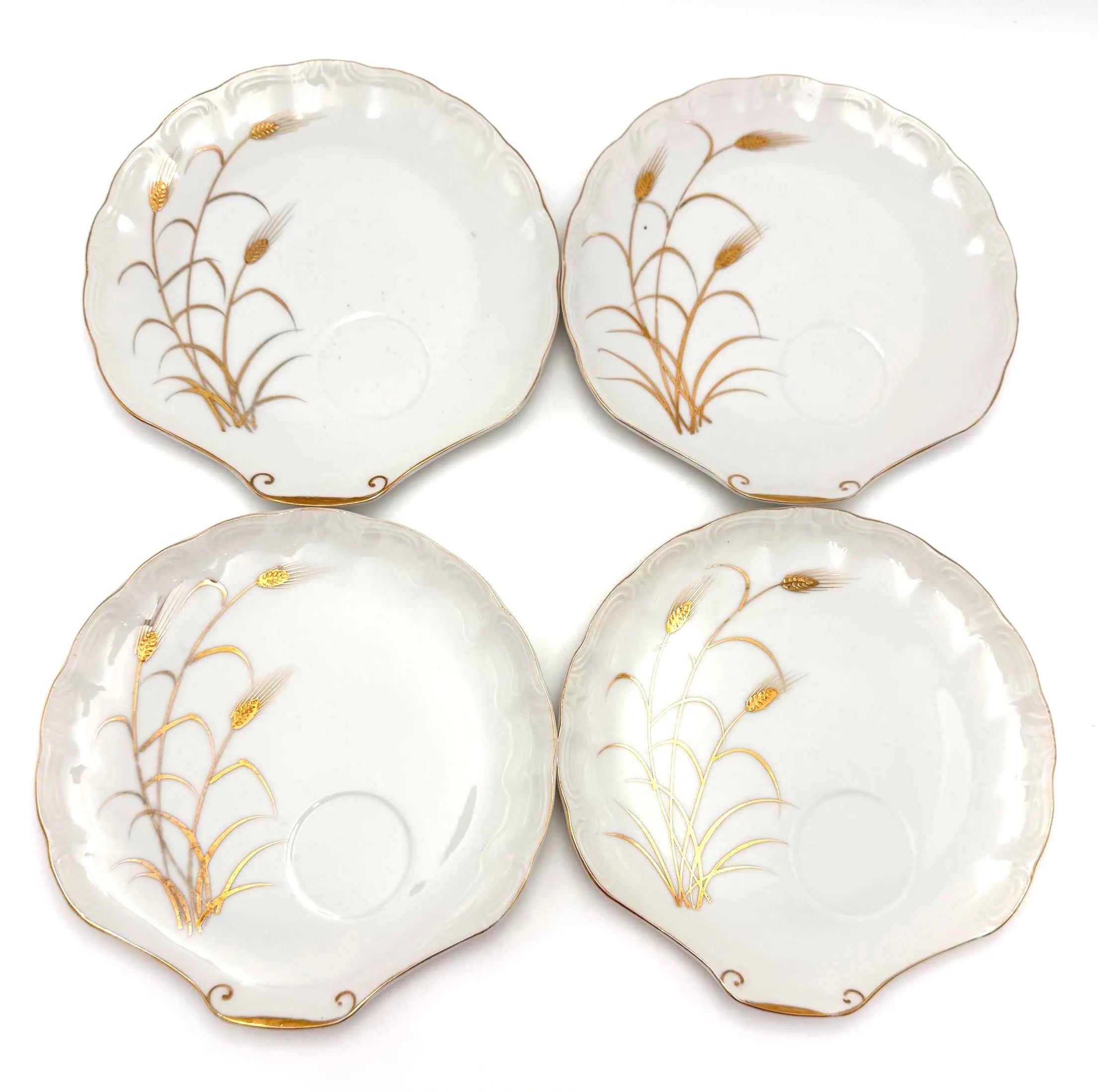 VINTAGE LIPPER & MANN GOLDEN WHEAT LUNCHEON PLATES, SET OF 4, HAND PAINTED JAPANESE FINE CHINA