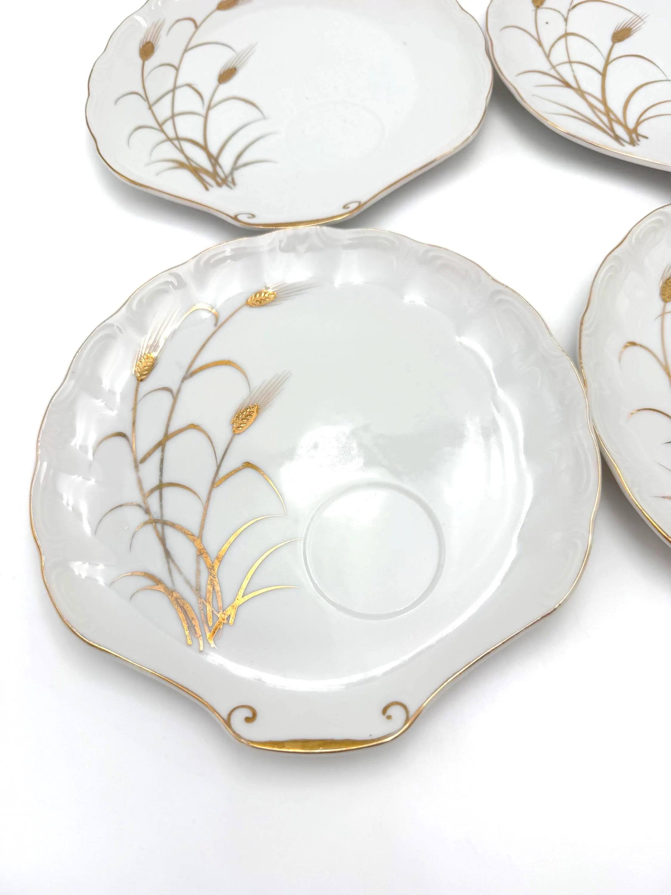 VINTAGE LIPPER & MANN GOLDEN WHEAT LUNCHEON PLATES, SET OF 4, HAND PAINTED JAPANESE FINE CHINA