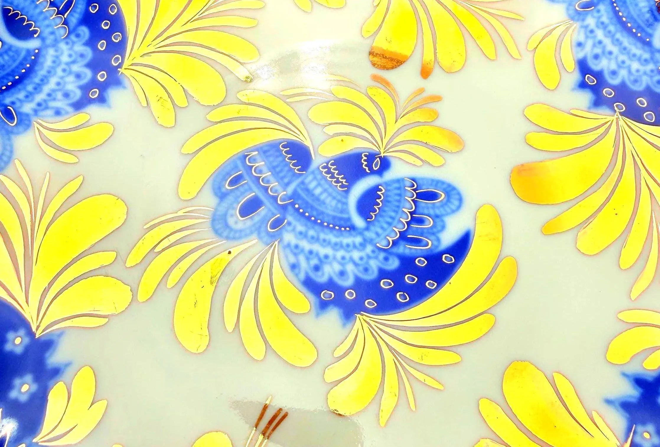 VINTAGE LOMONOSOV LFZ BLUE BIRD OF PARADISE COBALT AND GOLD PORCELAIN TEA SERVICE FOR SIX
