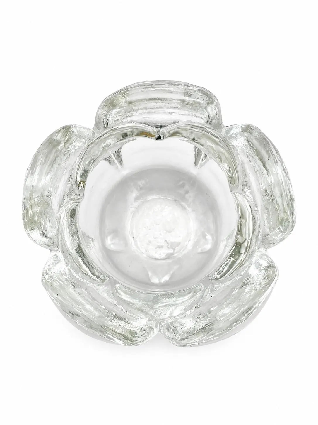 VINTAGE LOTUS FLOWER GLASS VOTIVE HOLDER | CLEAR PRESSED ART GLASS TEALIGHT CANDLEHOLDER