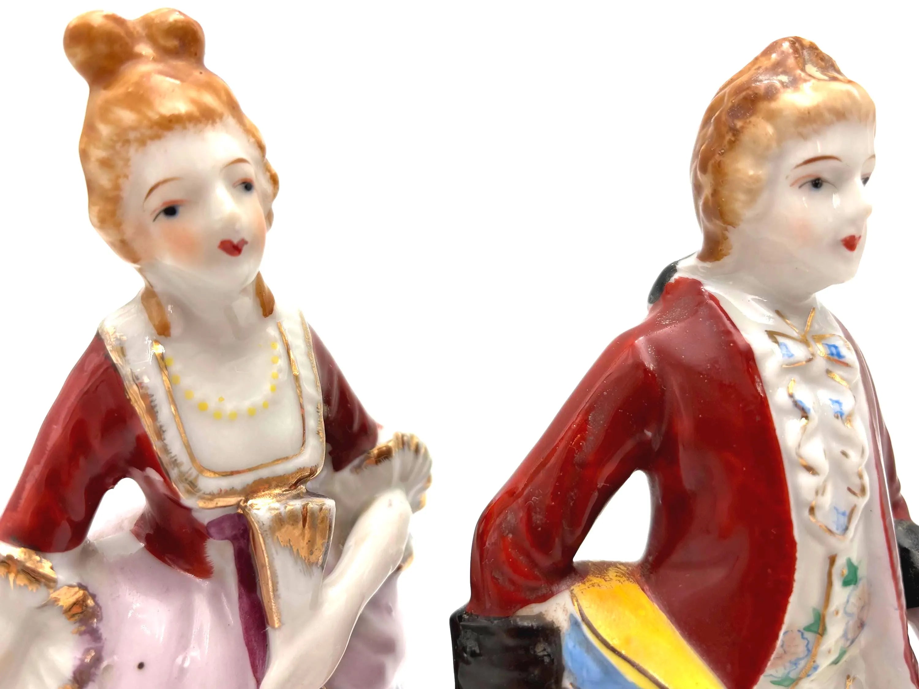 VINTAGE JAPANESE PORCELAIN FIGURINES PAIR | COLONIAL COUPLE HAND PAINTED VICTORIAN STYLE COURT FIGURES